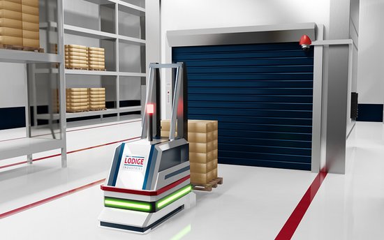 AGV requests the automated goods lift independently.